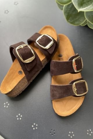 Land of Cork Doğal Mantar Taban Anatomik Büyük Toka Hakiki Süet Deri Terlik