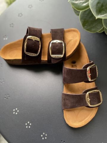 Land of Cork Doğal Mantar Taban Anatomik Büyük Toka Hakiki Süet Deri Terlik