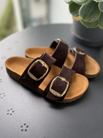 Land of Cork Doğal Mantar Taban Anatomik Büyük Toka Hakiki Süet Deri Terlik