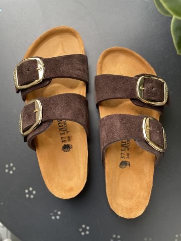 Land of Cork Doğal Mantar Taban Anatomik Büyük Toka Hakiki Süet Deri Terlik