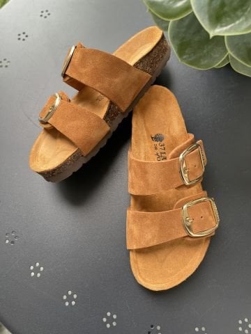 Land of Cork Anatomik Doğal Mantar Tabanlı Büyük Toka Hakiki Deri Terlik