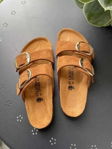 Land of Cork Anatomik Doğal Mantar Tabanlı Büyük Toka Hakiki Deri Terlik