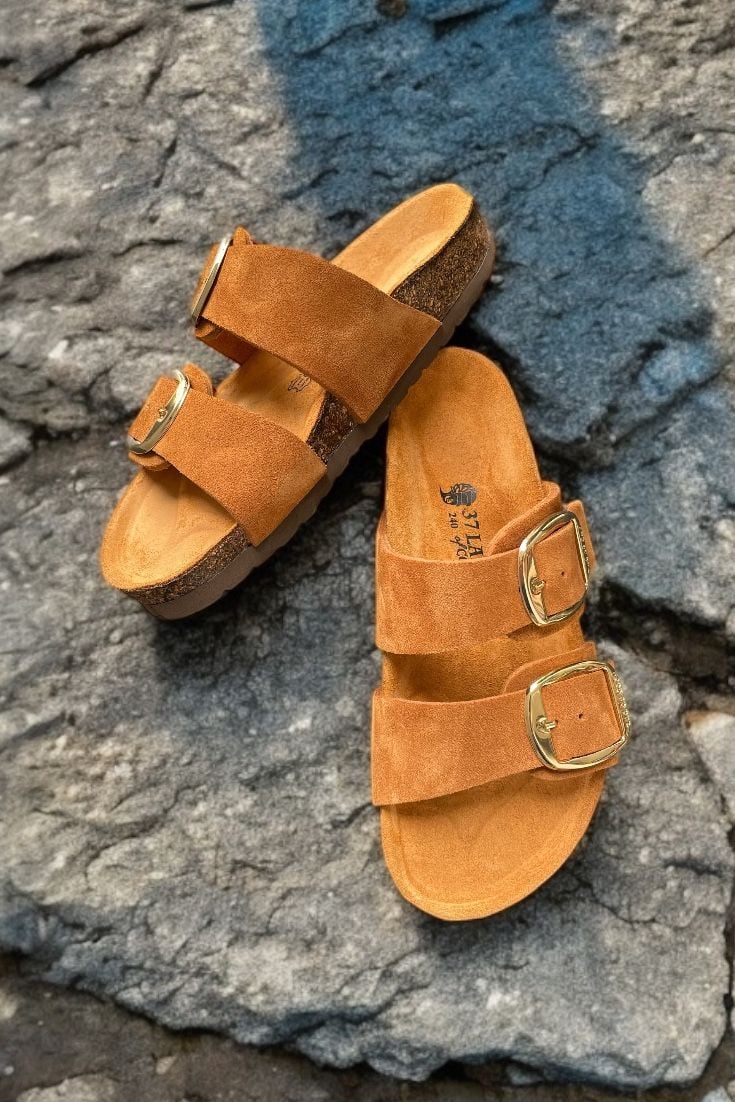 Land of Cork Anatomik Doğal Mantar Tabanlı Büyük Toka Hakiki Deri Terlik