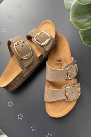 Land of Cork Anatomik Doğal Mantar Taban Büyük Toka Hakiki Süet Deri Terlik