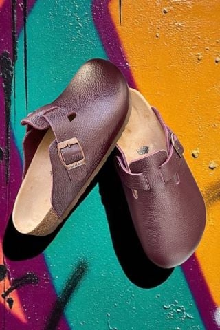 Land of Cork | Mor Hakiki Deri Unisex Anatomik Terlik – Silinebilir Doğal Mantar Tabanlı