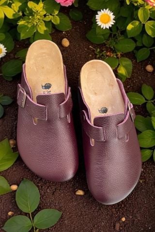Land of Cork | Mor Hakiki Deri Unisex Anatomik Terlik – Silinebilir Doğal Mantar Tabanlı