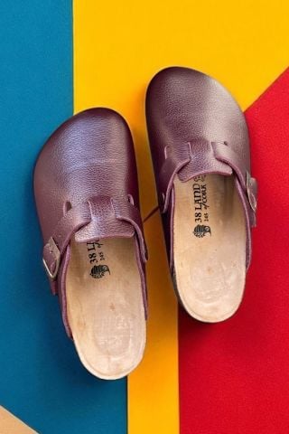 Land of Cork | Mor Hakiki Deri Unisex Anatomik Terlik – Silinebilir Doğal Mantar Tabanlı