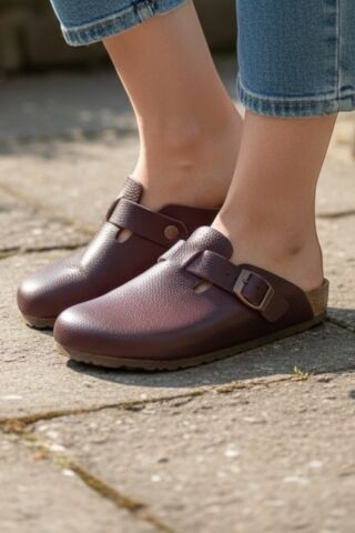 Land of Cork | Mor Hakiki Deri Unisex Anatomik Terlik – Silinebilir Doğal Mantar Tabanlı