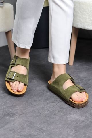 Land of Cork Anatomik Unisex Doğal Mantar Taban Hakiki Süet Deri Terlik