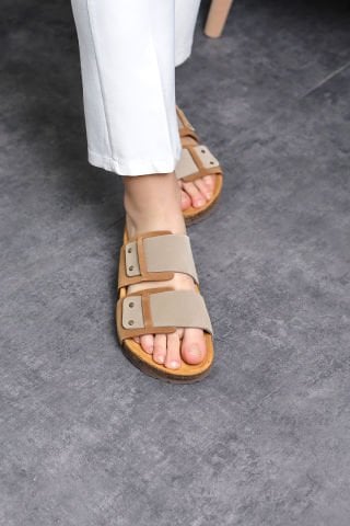 Land of Cork doğal mantar taban deri terlik