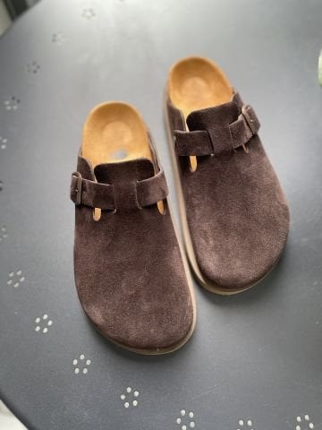 Land of Cork Anatomik Doğal Mantar Taban Büyük Toka Hakiki Süet Deri Terlik