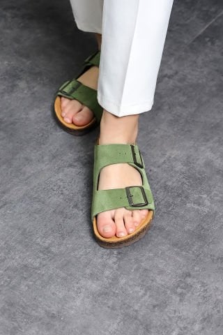 Land of Cork doğal mantar taban süet deri terlik