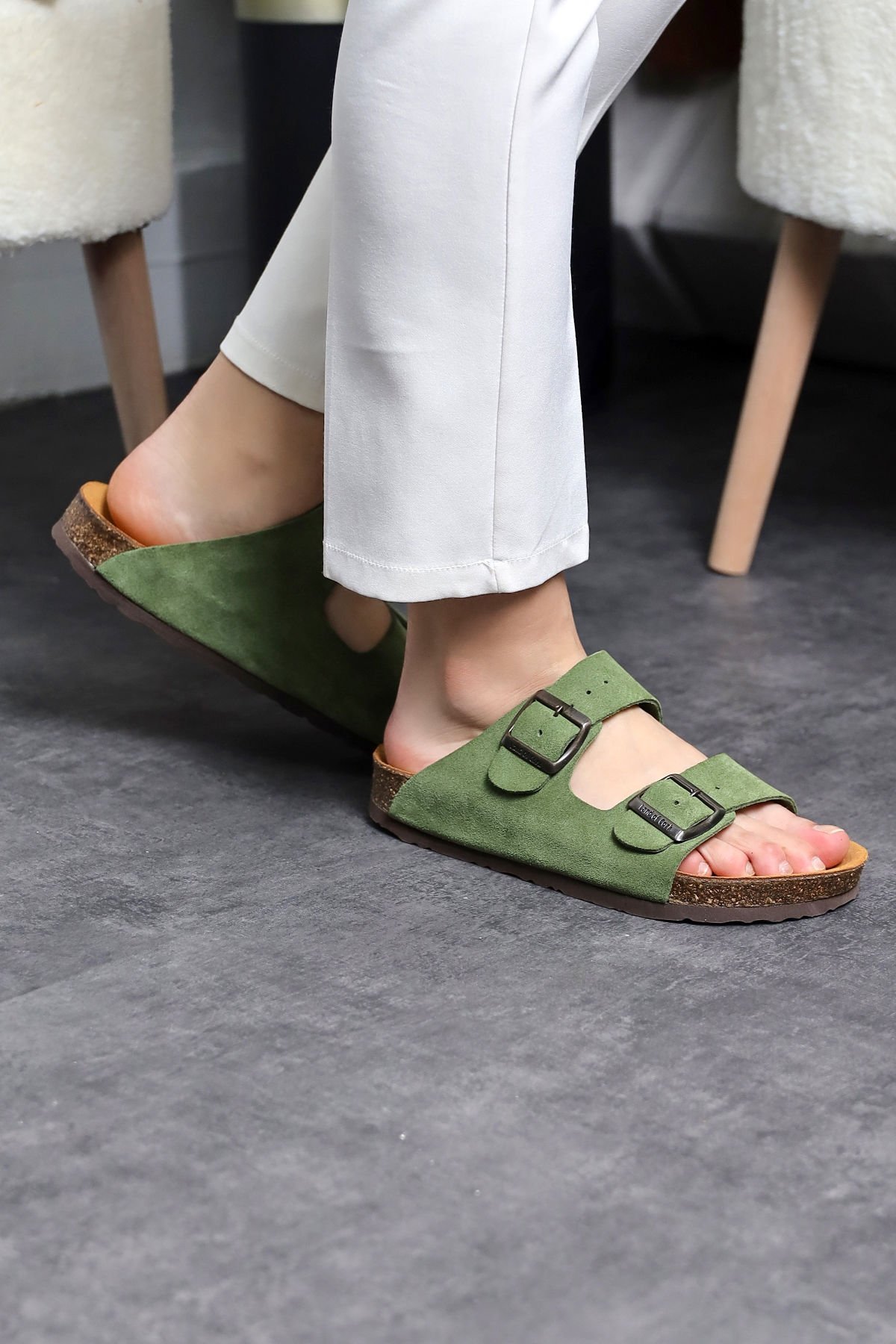 Land of Cork doğal mantar taban süet deri terlik