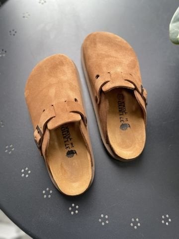 Land of Cork Anatomik Doğal Mantar Taban Büyük Toka Hakiki Süet Deri Terlik