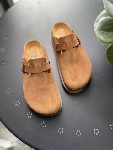 Land of Cork Anatomik Doğal Mantar Taban Büyük Toka Hakiki Süet Deri Terlik