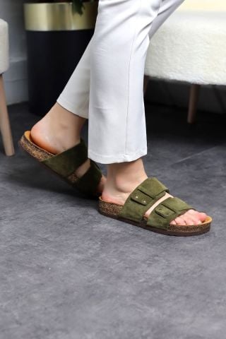 Land of Cork Anatomik Unisex Doğal Mantar Taban Hakiki Deri Terlik