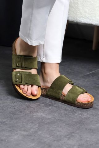 Land of Cork Anatomik Unisex Doğal Mantar Taban Hakiki Deri Terlik