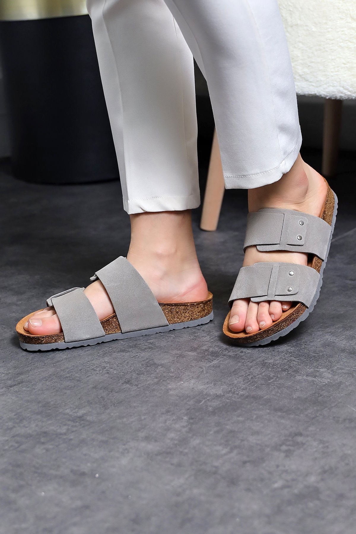 Land of Cork Gri doğal mantar taban süet deri