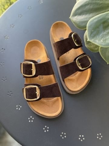 Land of Cork Anatomik Doğal Mantar Taban Büyük Toka Platform Taban Hakiki Süet Deri Terlik