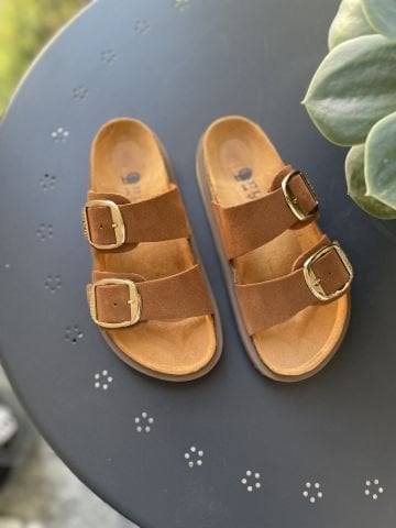 Land of Cork Anatomik Doğal Mantar Taban Büyük Toka Platform Taban Hakiki Süet Deri Terlik