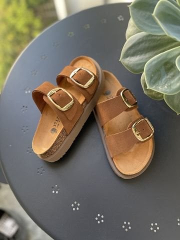 Land of Cork Anatomik Doğal Mantar Taban Büyük Toka Platform Taban Hakiki Süet Deri Terlik