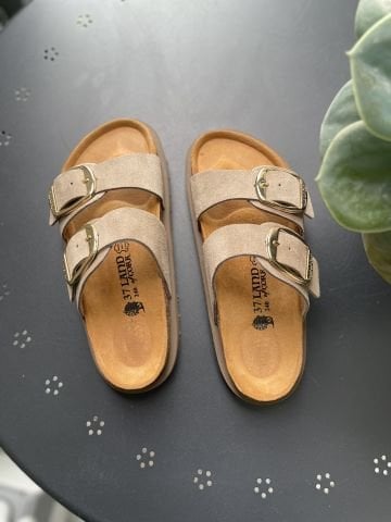 Land of Cork Anatomik Doğal Mantar Taban Büyük Toka Platform Taban Hakiki Süet Deri Terlik