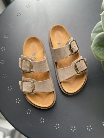 Land of Cork Anatomik Doğal Mantar Taban Büyük Toka Platform Taban Hakiki Süet Deri Terlik