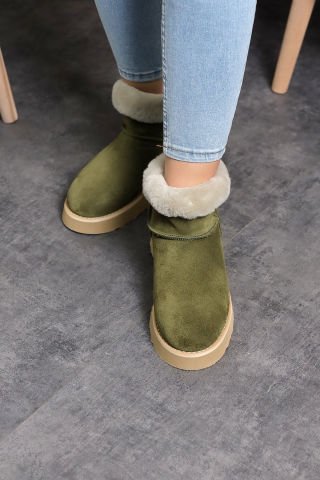 Land of Cork Hakiki Süet Deri Gerçek Kürklü Kısa Mini Kadın Bot – Sıcak Tutan Kışlık Konforlu Bot