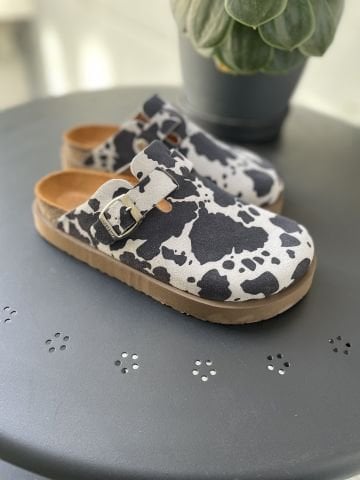 Land of Cork İnek Desenli Ortopedik Terlik – El Yapımı, Platform Taban , Mantar Taban, Kadın Günlük Terlik