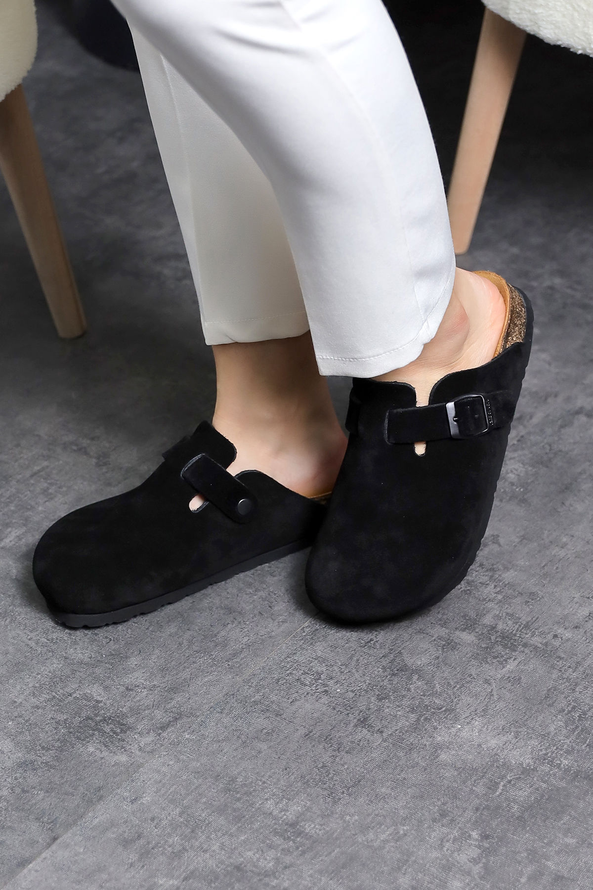 Land of Cork anatomik unisex doğal mantar taban hakiki süet deri kapalı terlik