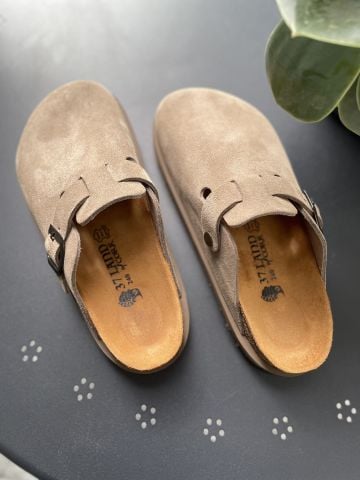 Land of Cork Anatomik Doğal Mantar Taban Büyük Toka Hakiki Süet Deri Terlik