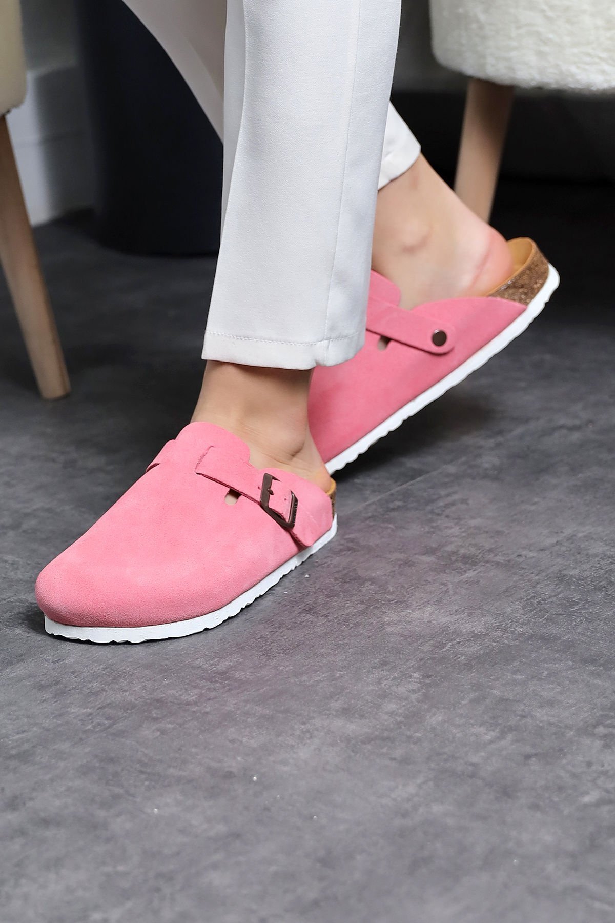 Land of Cork doğal mantar taban süet deri terlik