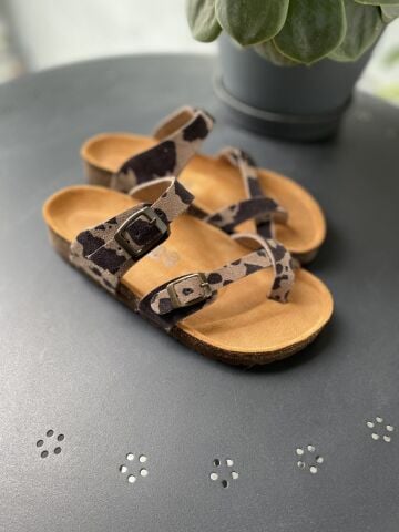 Land of Cork Anatomik Doğal Mantar Taban Parmak Arası Animal Print Kadın Terlik