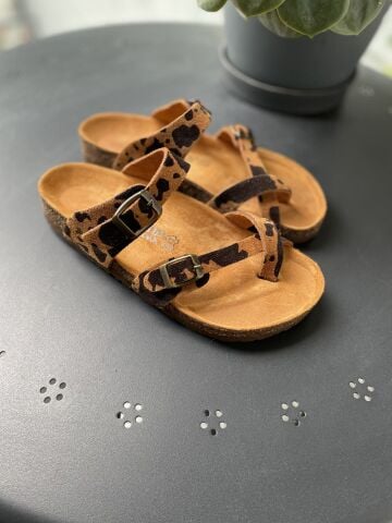 Land of Cork Anatomik Doğal Mantar Taban Parmak Arası Animal Print Kadın Terlik