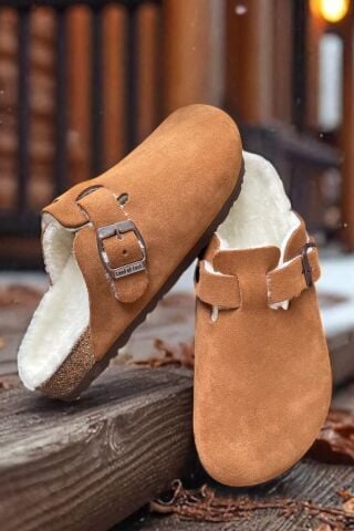 Land of Cork Anatomik Unisex Hakiki Kürklü Kapalı Terlik – Doğal Mantar Taban & Ark Destekli Konforlu Ev Terliği