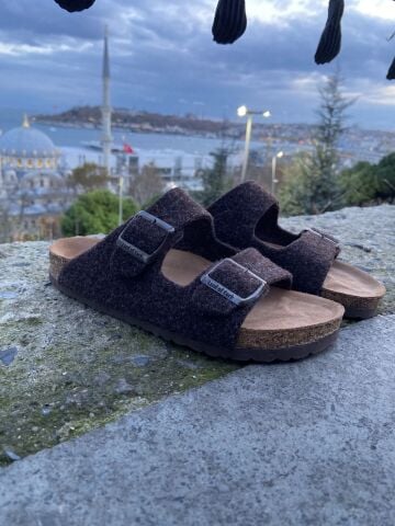 Land of Cork Mantar Taban Kahverengi Keçe Terlik