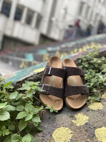 Land of Cork Mantar Taban Kahverengi Keçe Terlik