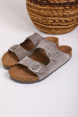 Land of Cork Mantar Taban Gri Deri Terlik