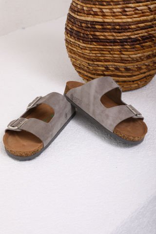 Land of Cork Mantar Taban Gri Deri Terlik