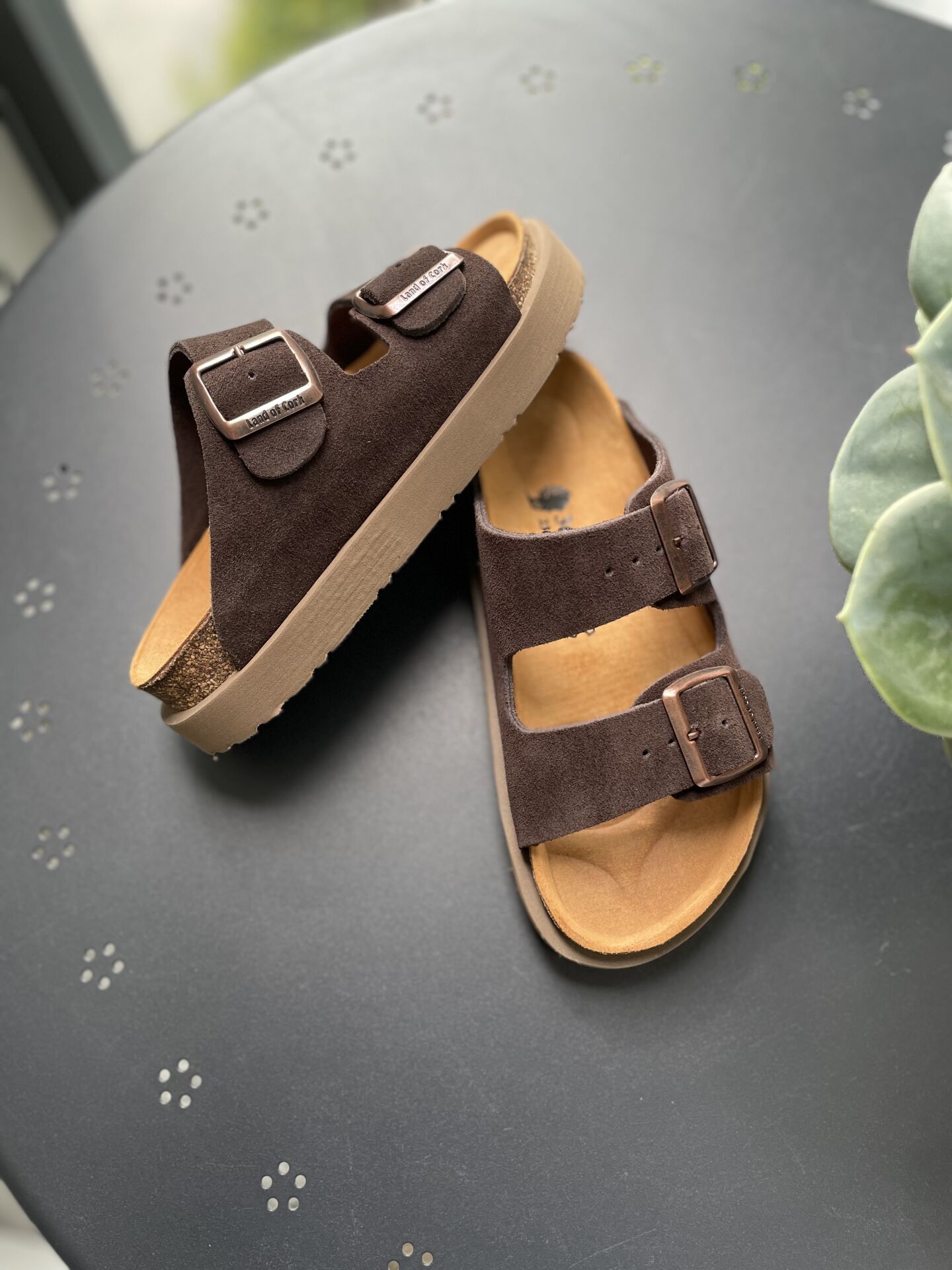 Land of Cork Hakiki Deri Kadın Terlik | Doğal Mantar Taban & Ark Destekli