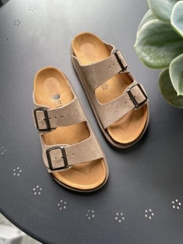 Land of Cork Hakiki Deri Kadın Terlik | Doğal Mantar Taban & Ark Destekli