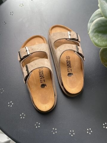 Land of Cork Hakiki Deri Kadın Terlik | Doğal Mantar Taban & Ark Destekli