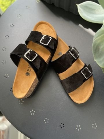 Land of Cork Unisex Ayarlanabilir Tokalı Süet Deri Terlik – Doğal Mantar Taban