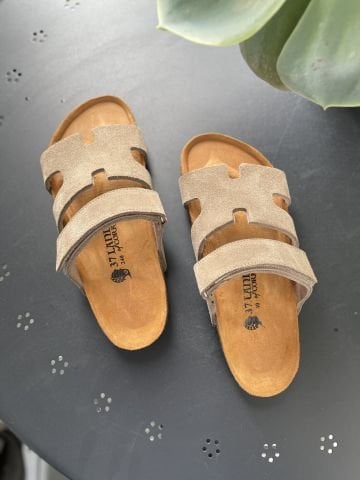 Land of Cork  Süet Deri Kadın Terlik – Anatomik Doğal Mantar Taban