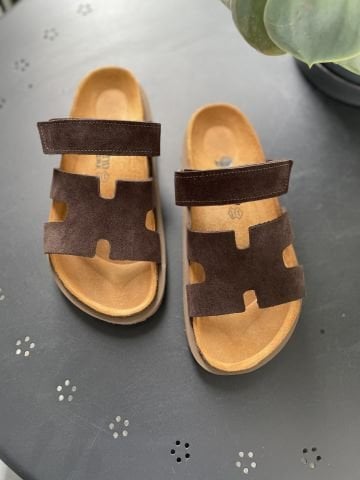 Land of Cork Platform Taban  Süet Deri Kadın Terlik – Anatomik Doğal Mantar Taban