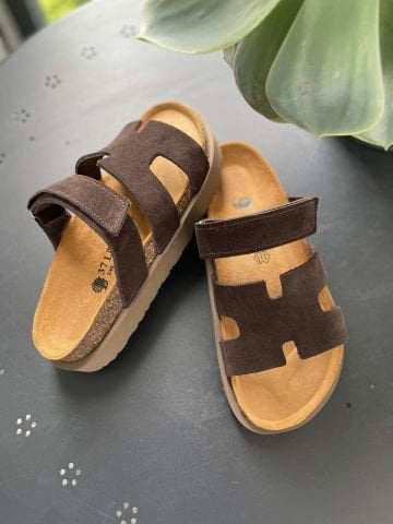 Land of Cork Platform Taban  Süet Deri Kadın Terlik – Anatomik Doğal Mantar Taban