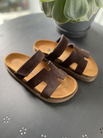 Land of Cork Platform Taban  Süet Deri Kadın Terlik – Anatomik Doğal Mantar Taban