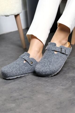 Land of Cork Mantar Taban Gri Keçe Terlik