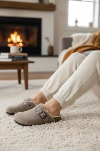 Land of Cork Doğal Mantar Tabanlı Unisex Terlik | Anatomik Ark Destekli | Gerçek Kürklü Keçe Ev Terliği