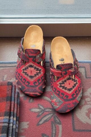 Land of Cork Doğal Mantar Tabanlı Unisex Terlik | Anatomik Ark Destekli | Kilim Desen Keçe Ev Terliği